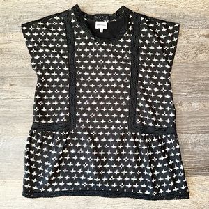 BIMBA Y LOLA black and white printed lace trim short sleeve top XS
